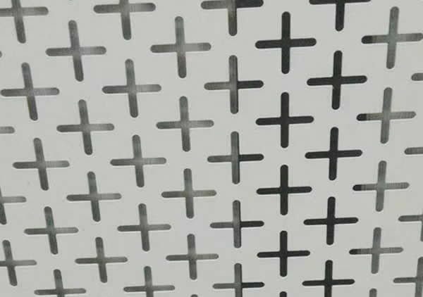 a piece of aluminum perforated plate with crossing holes