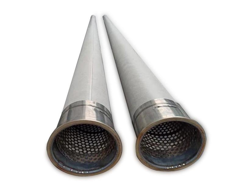Two cylindrical hot gas filters showing mounting collars and internal perforated supports
