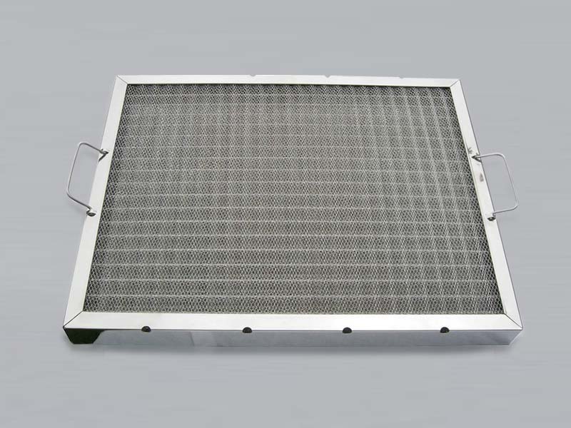 a stainless steel panel filter with handles and drain holes