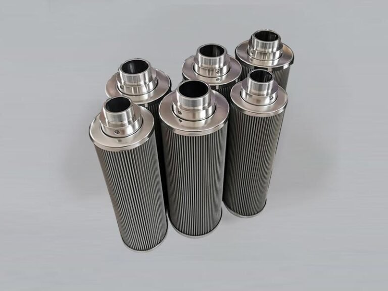 Pleated stainless steel filter cartridges with male threaded connections