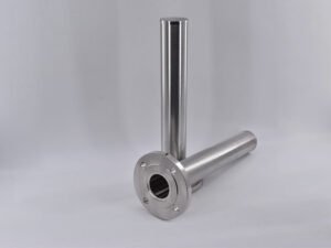Two cylindrical resin trap screen elements with flanged ends and visible mounting holes