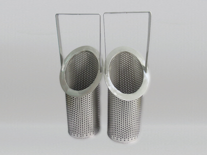 two pieces of perforated basket strainer with flat handles