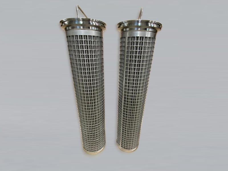 two stainless steel mesh filter cartridge with handles and outside perforated plate