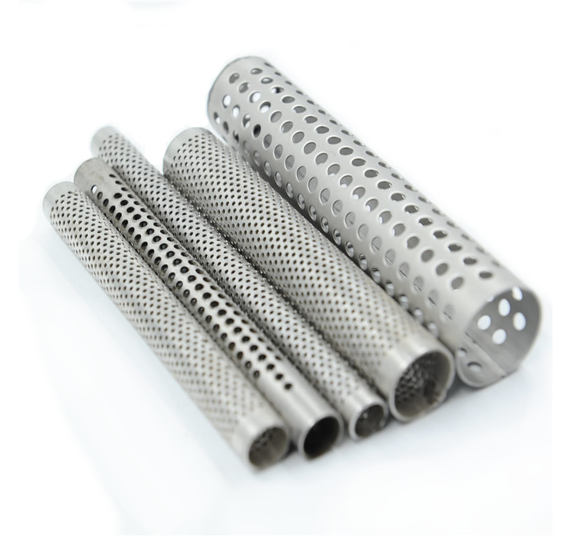 five pieces of stainless steel perforated tubes are produced by straight seam welding
