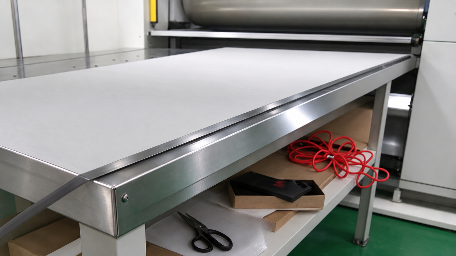 Sintered metal fiber felt passing through leveling equipment