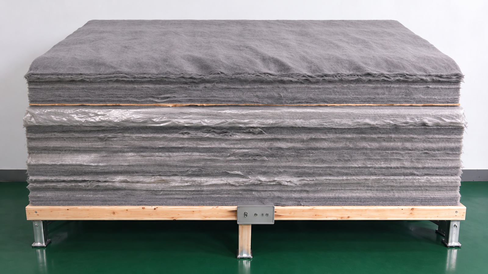 Stacked metal fiber felt sheets after layup and pressing