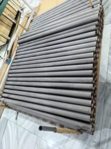 Finished sintered metal fiber felt filter elements in a workshop