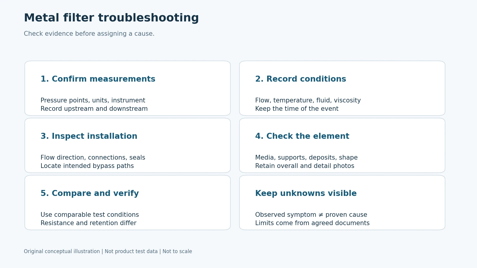 Metal filter troubleshooting check sequence