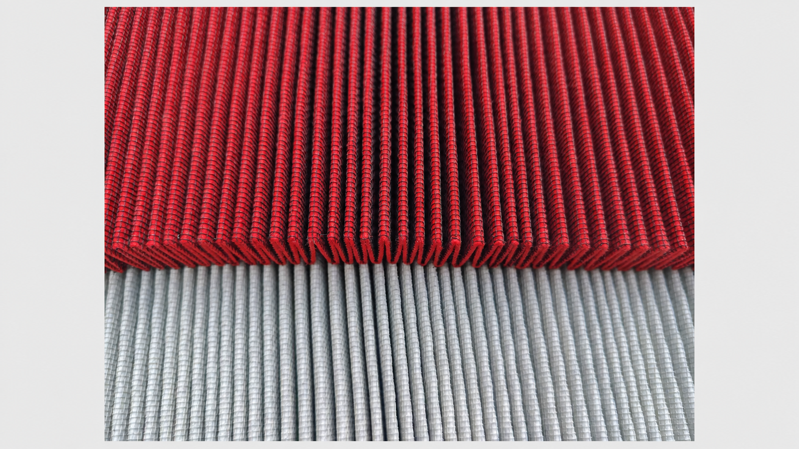 Pleated air-filter media with a mesh support layer, shown as an application sample