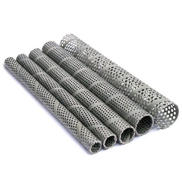 five pieces of stainless steel perforated tubes are produced by spiral welding