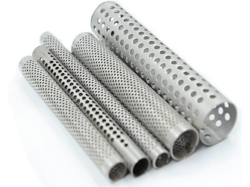 five pieces of stainless steel perforated tubes are produced by straight seam welding